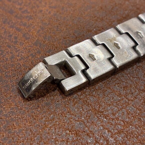 Swatch Watch Flat Silver Face with White Silver Band & Clasp - Picture 7 of 14